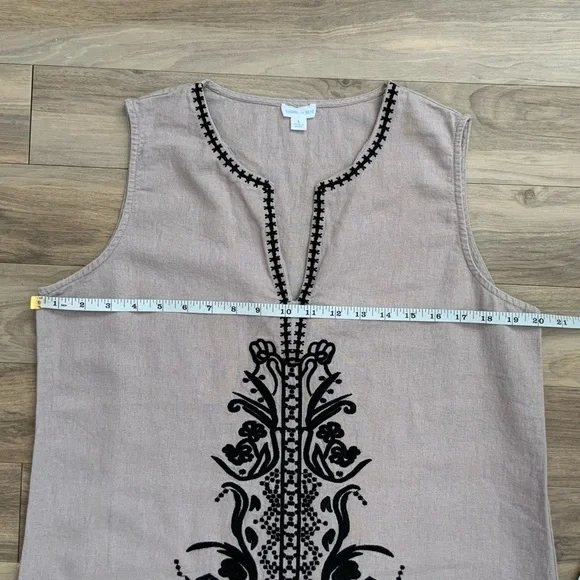 Sigrid Olsen Embroidered Brown Linen Blend Maxi Dress - Picture 4 of 5